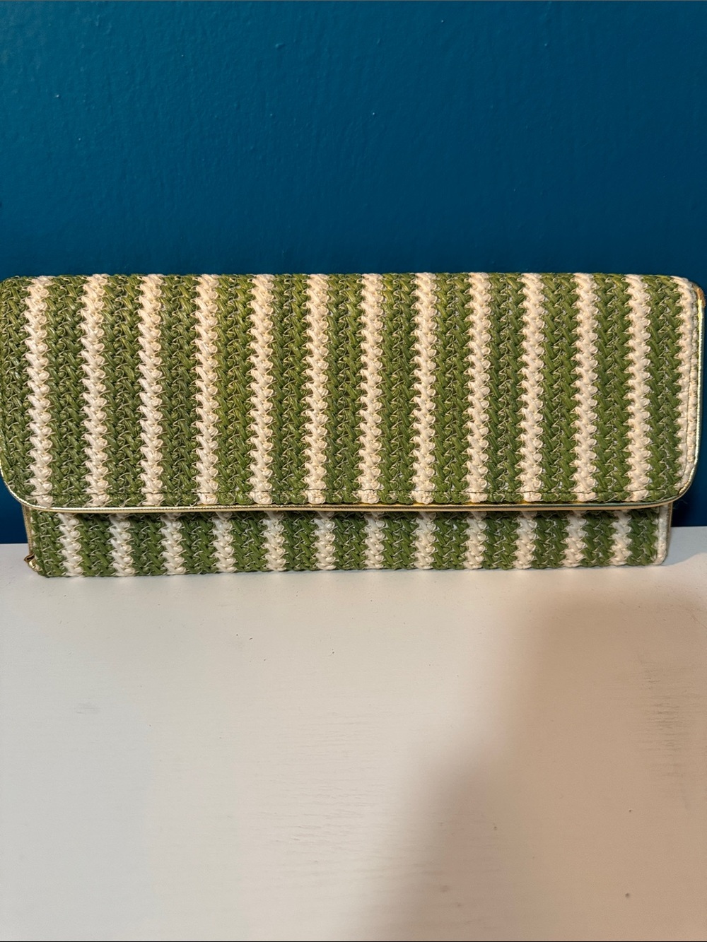 Woven Green & Cream Stripe Clutch